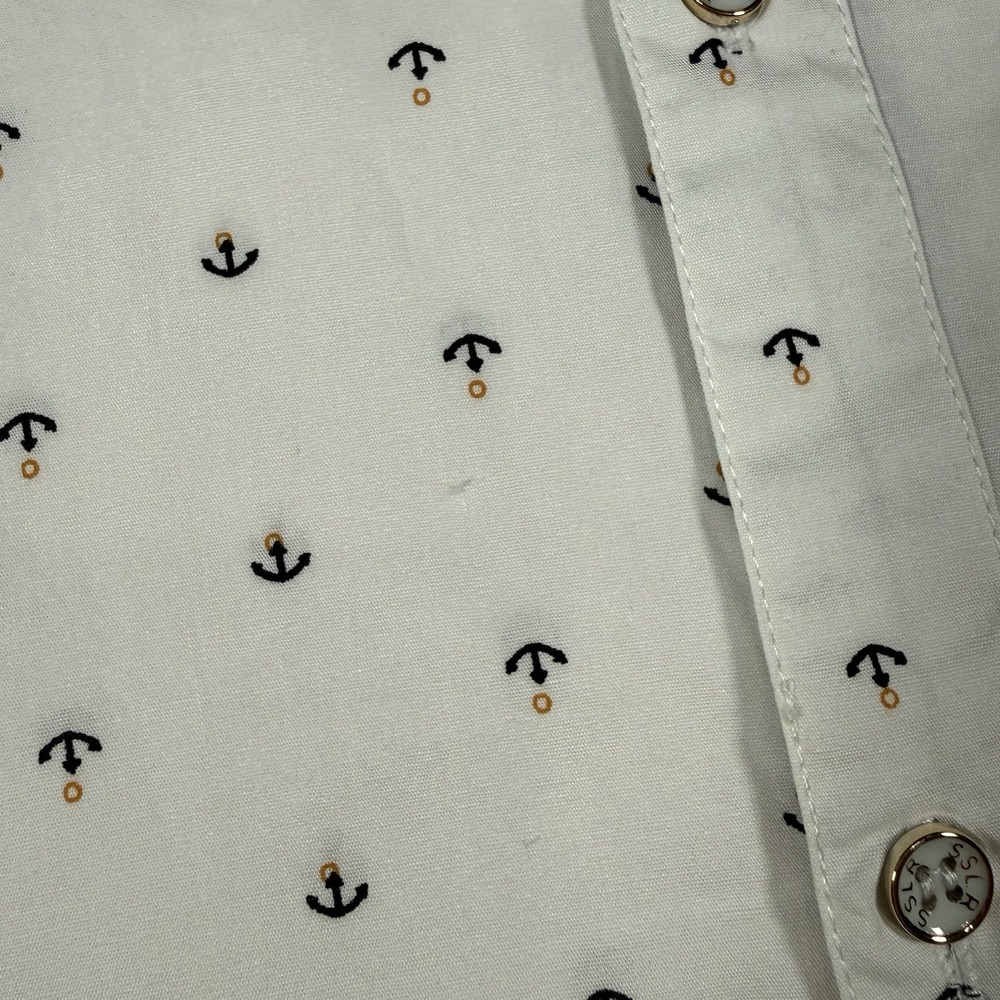 SSLR Mens‎ Anchor Print Short Sleeve Button Down Shirt White Medium NWT - Picture 8 of 12